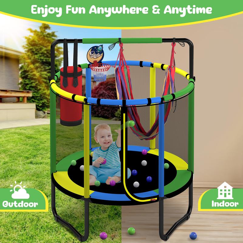 🎁Mini Round Trampoline for Kids with Basketball Hoop🎁